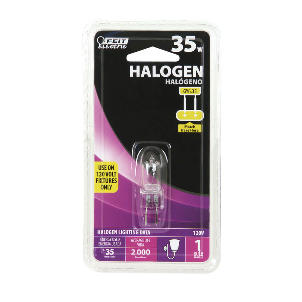 Feit Electric BPQ35T4/JCD Halogen Bulb, 35 W, Candelabra GY6.35 Lamp Base, JCD T4 Lamp, 3000 K Color Temp