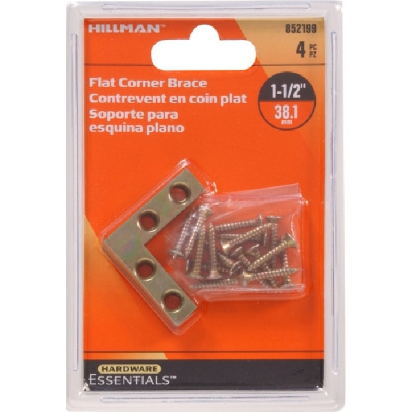 Hardware Essentials 852199 Flat Corner Iron, 1-1/2 in L, 3/8 in W, Yellow Dichromate/Zinc