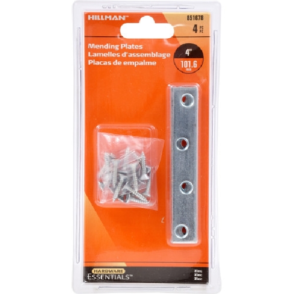 Hardware Essentials 851678 Mending Plate, 4 in L, 5/8 in W, Zinc