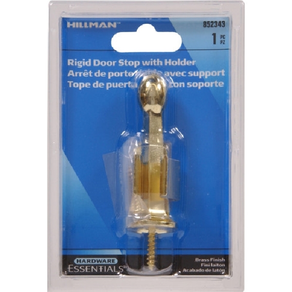 Hardware Essentials 852343 Rigid Door Stop with Holder, Brass