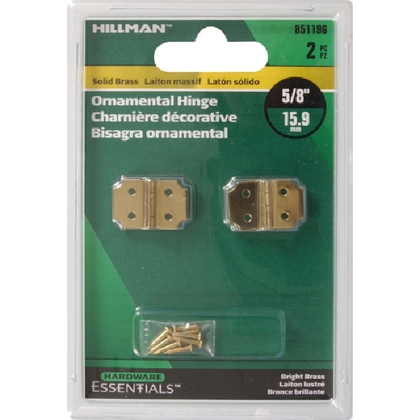 Hardware Essentials 851196 Decorative Hinge, Brass, Bright Brass, Flush Mounting - 2