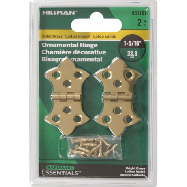 Hardware Essentials 851197 Decorative Hinge, Brass, Bright Brass, Flush Mounting - 2