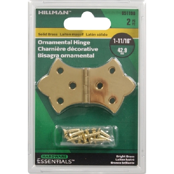 Hardware Essentials 851198 Decorative Hinge, Brass, Bright Brass, Flush Mounting - 2