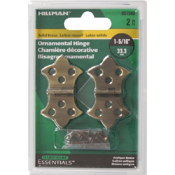 Hardware Essentials 851590 Decorative Hinge, Brass, Antique Brass, Flush Mounting - 2