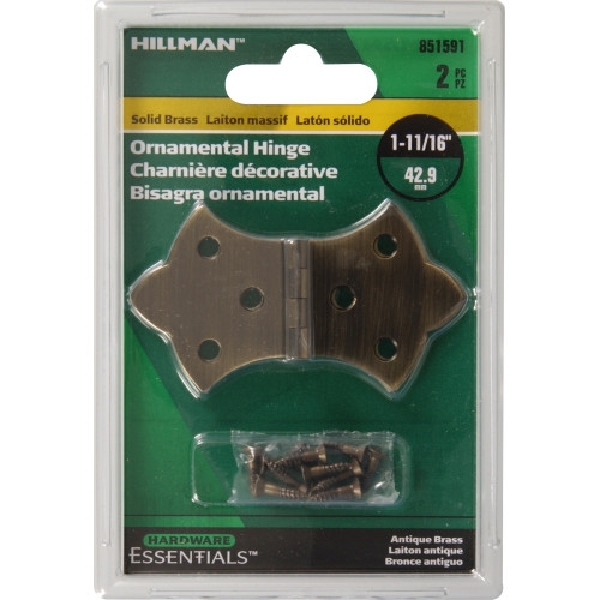 Hardware Essentials 851591 Decorative Hinge, Brass, Antique Brass, Flush Mounting - 2