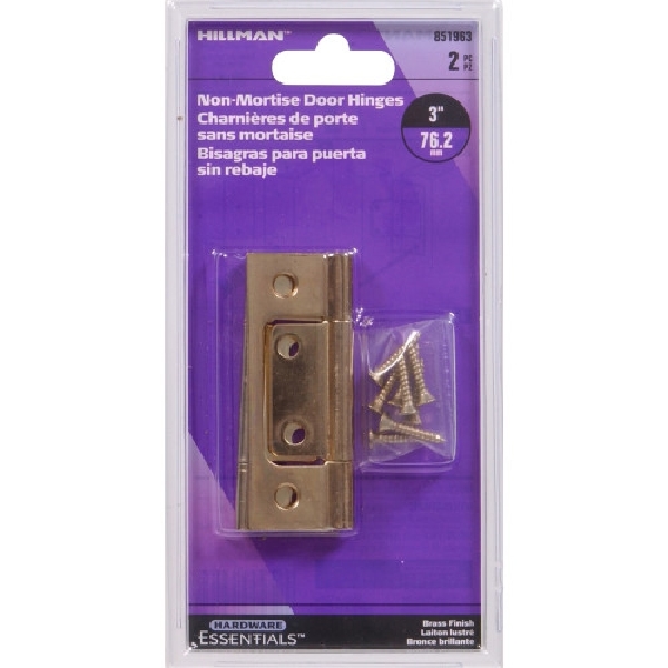 Hardware Essentials 851963 Hinge, Steel, Satin Brass, Fixed Pin, Surface Mounting - 2