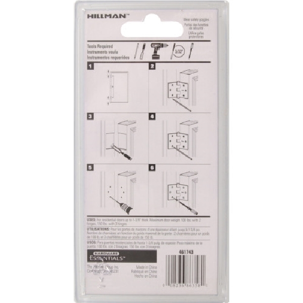 Hardware Essentials 851262 Door Hinge, Satin Nickel, Removable Pin - 3