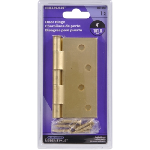 Hardware Essentials 851958 Door Hinge, Removable Pin, Satin Brass, 4 in Dimensions