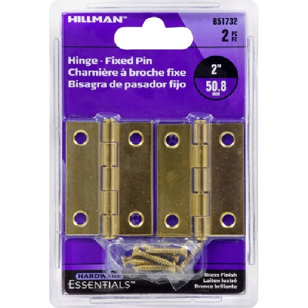 Hardware Essentials 851732 Door Hinge, Brass, Fixed Pin, Screw Mounting - 2