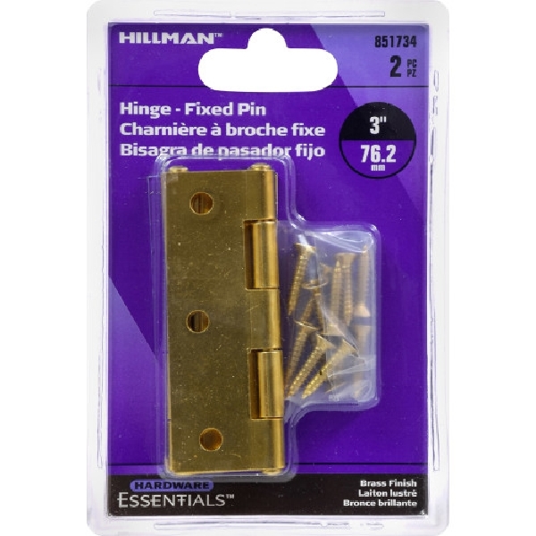 Hardware Essentials 851734 Door Hinge, Brass, Fixed Pin, Screw Mounting, 80 lb - 2