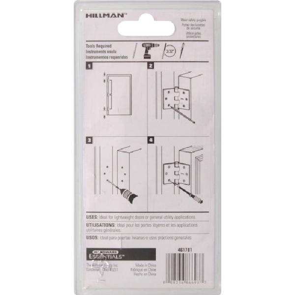 Hardware Essentials 851743 General-Purpose Hinge, Zinc-Plated, Fixed Pin, 210 lb - 3