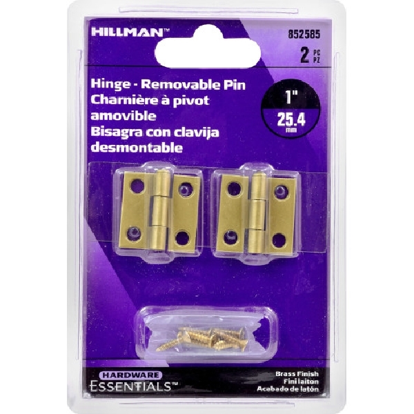 Hardware Essentials 852585 Door Hinge, Brass, Removable Pin, Screw Mounting, 20 lb - 2