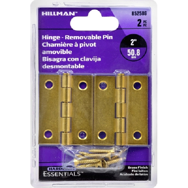 Hardware Essentials 852586 Door Hinge, Brass, Removable Pin, Screw Mounting, 30 lb - 2