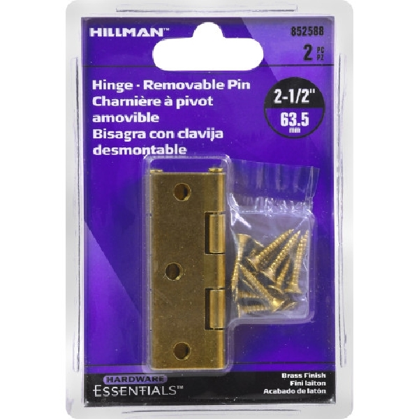 Hardware Essentials 852588 Door Hinge, Brass, Removable Pin, Screw Mounting, 60 lb - 2