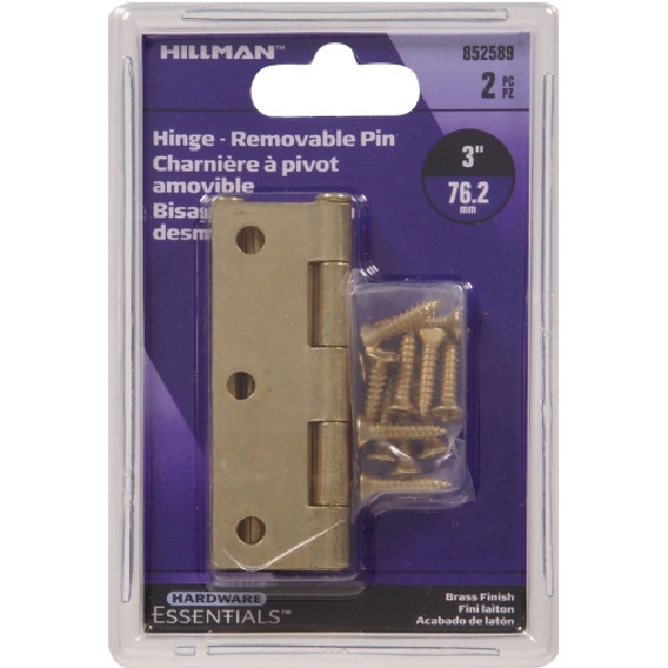 Hardware Essentials 852589 Door Hinge, Brass, Removable Pin, Screw Mounting, 80 lb