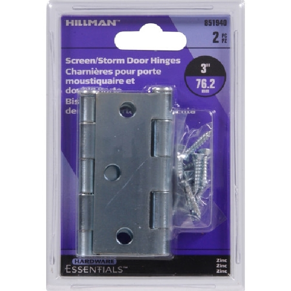 Hardware Essentials 851940 Storm and Screen Door Hinge, Steel, Zinc-Plated, Removable Pin, Surface Mounting - 2