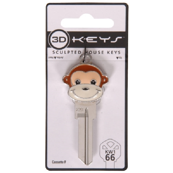 Hillman 87506 Key Blank, Monkey 3D, Brass, Nickel, For: Kwikset 66 KW1 Locks