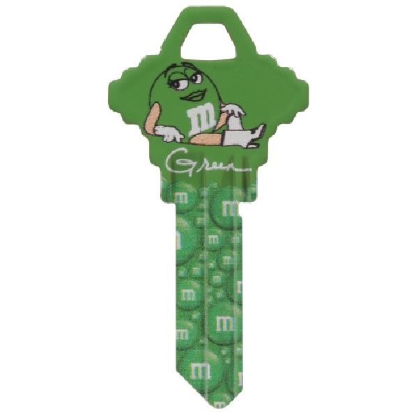 Hillman 87532 Key, M&M, Green, Nickel-Plated, For: Schlage/68 SC1 Locks, Brass