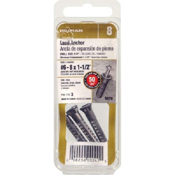Hillman 5078 Screw Anchor, 1-1/2 in L, Lead