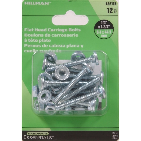 HILLMAN 852139 Carriage Bolt and Nut, 1-3/4 in OAL, Steel, Zinc-Plated - 2