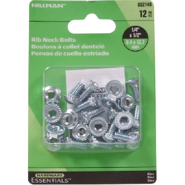 HILLMAN 852140 Rib Neck Bolts and Nuts, 1/2 in OAL, Steel, Zinc-Plated - 2