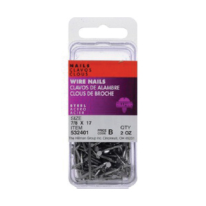 Hillman 532401 Wire Nail, 7/8 in L, Steel, Bright, Flat Head, Smooth Shank, Silver, 2/oz