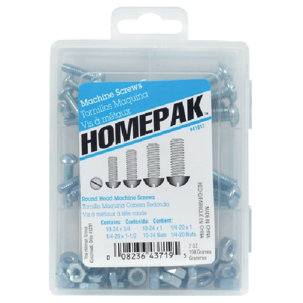 HOMEPAK Series 41817 Machine Screw Assortment, Round Head, Slotted Drive, Steel, Zinc-Plated