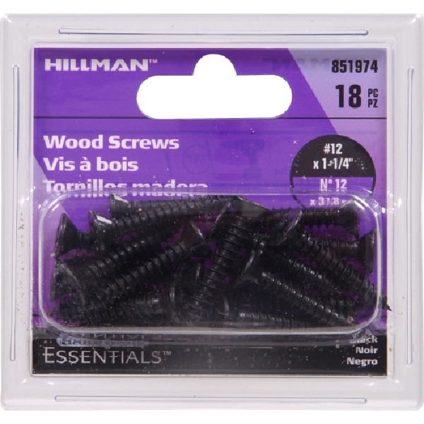 Screw, Hardware Essentials, #12 Thread, 1-1/4 in L, Flat Head, Phillips Drive, 18 PK - 2