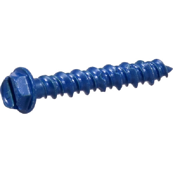 Tapper Concrete Screw Anchor, Hillman, Coated Slotted-Drive, Hex, Washer-Head, 3/16 in x 1-1/4 in, 5 PC, Blue - 1