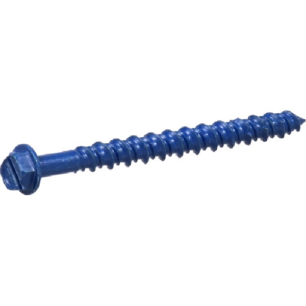 Tapper Concrete Screw Anchor, Hillman, Coated Slotted-Drive, Hex, Washer-Head, 3/16 in x 2-1/4 in, 4 PC, Blue - 1