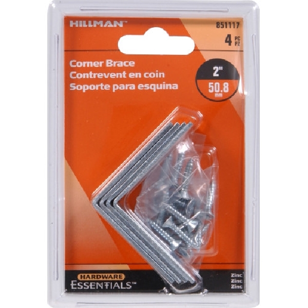 Hardware Essentials 851117 Corner Brace, 2 in L, 5/8 in W, Steel, Zinc-Plated
