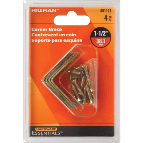 Hillman 851121 Corner Brace, 1-1/2 in L, 1/2 in W, Yellow Dichromate/Zinc