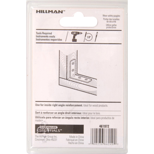 Hillman 851121 Corner Brace, 1-1/2 in L, 1/2 in W, Yellow Dichromate/Zinc