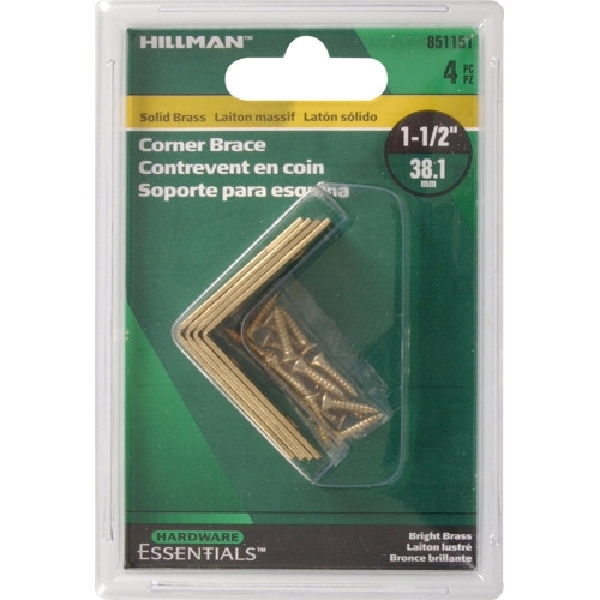 Hardware Essentials 851151 Flat Corner Brace, 1-1/2 in L, Solid Brass, Bright Brass