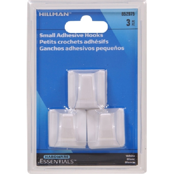 Hardware Essentials 852975 Adhesive Hook, Plastic, White, 3/PK