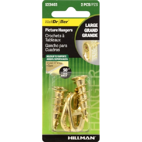 Hillman 122403 Picture Hanger, 50 lb, Brass, Gold