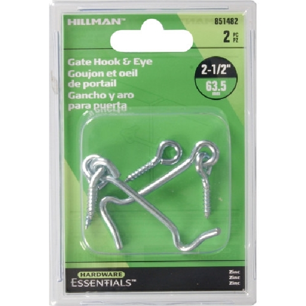 Hardware Essentials 851482 Gate Hook and Eye Latch, 2-1/2 in L Dimensions, Zinc-Plated, 2 PK