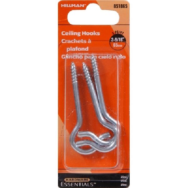 Hardware Essentials 851865 Ceiling Hook, 2-9/16 in L, Zinc-Plated - 2