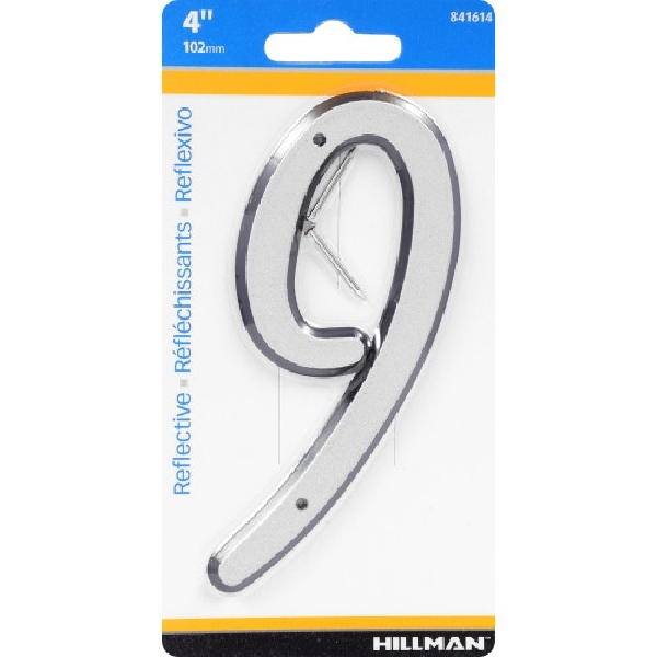 Nail-On House Number, Hillman, Reflective 9, 4 in, 1 pk - 2