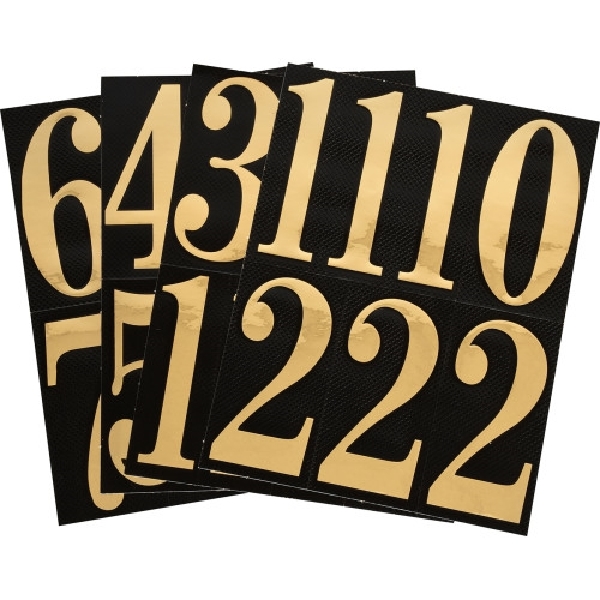 Hillman 842276 Number, 3 in H Character, Gold Character, Black Background, Mylar