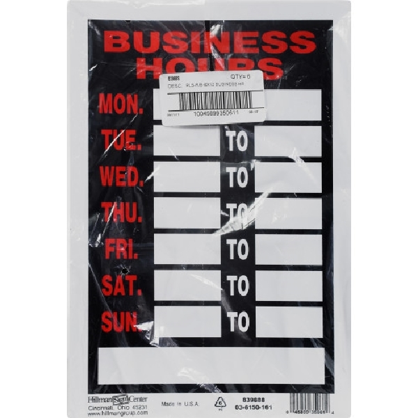 Sign, Hillman, Red & Black, Nickle 8 in x 12 in hours , 1 pk - 2