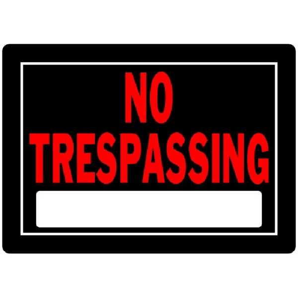 Hillman 840125 Sign, NO TRESPASSING, Red Legend, Black Background, Aluminum, 14 in W x 10 in H Dimensions