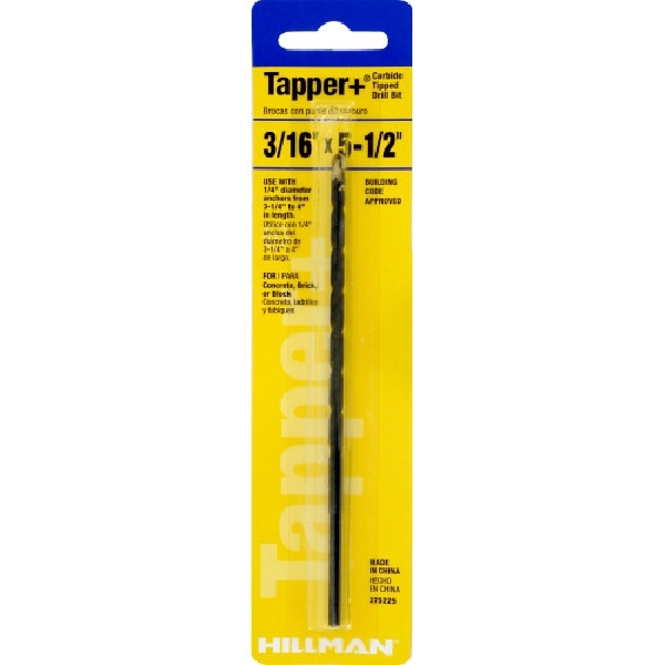 Hillman 375225 Tapper Drill Bit, 3/16 in Dia, 5-1/2 in OAL
