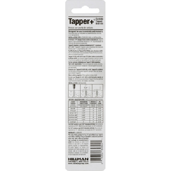 Hillman 375225 Tapper Drill Bit, 3/16 in Dia, 5-1/2 in OAL