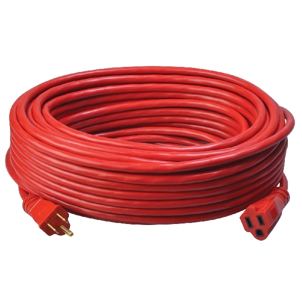 2409SW8804 Extension Cord, 14 AWG Wire, 100 ft L, Vinyl Sheath, Red Sheath, 125 V