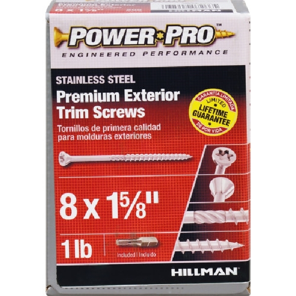 Power Pro 48639 Screw, #8 Thread, 1-5/8 in L, Star Drive, Stainless Steel, Stainless Steel, 205 PK