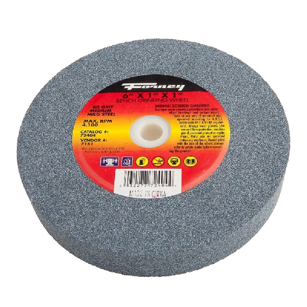 72404 Bench Grinding Wheel, 6 in Dia, 1 in Arbor, 60 Grit, Medium, Aluminum Oxide Abrasive