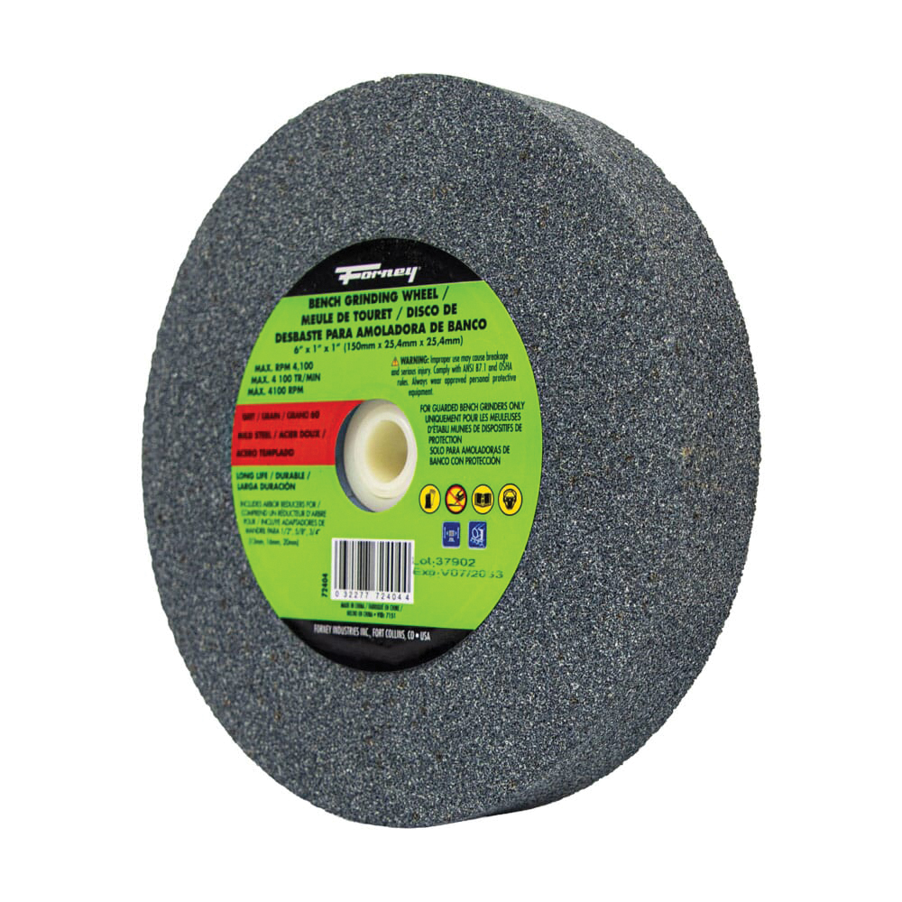 Forney 72404 Bench Grinding Wheel, 6 in Dia, 1 in W, 1 in Arbor, 60 Grit, Medium, Aluminum Oxide Abrasive - 4
