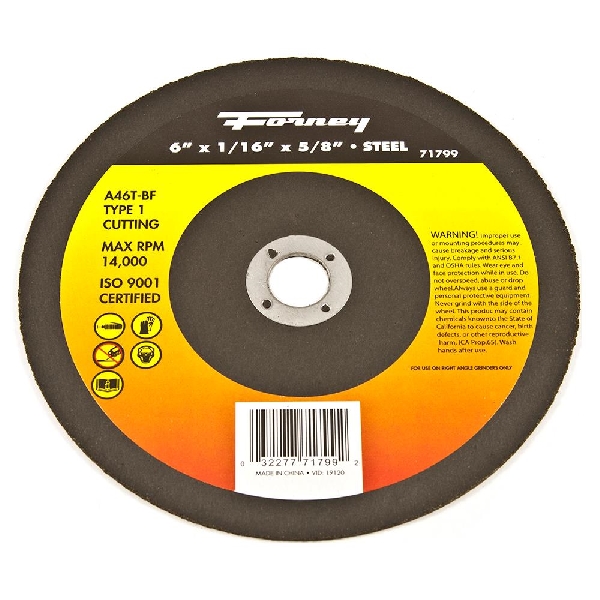 71799 Cut-Off Wheel, 6 in Dia, 1/16 in Thick, 5/8 in Arbor, 50 Grit, Coarse, Aluminum Oxide Abrasive