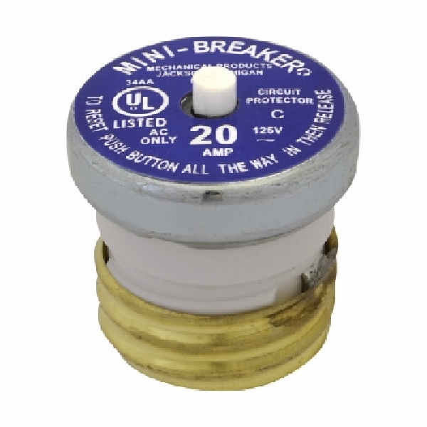 BP/MB-20 Plug Fuse, 20 A, 125 V, 10 kA Interrupt, Plastic Body, Plug Fuse